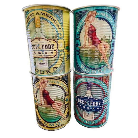 DEEP Eddy Vodka & Lemon Infused Vodka Tin Can Cups Set of 4 Collectible - Picture 11 of 11